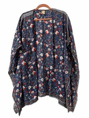 Japna Blue Floral Boho Open Front Kimono/ Cardigan/ Cover Up One Size/ Free Size